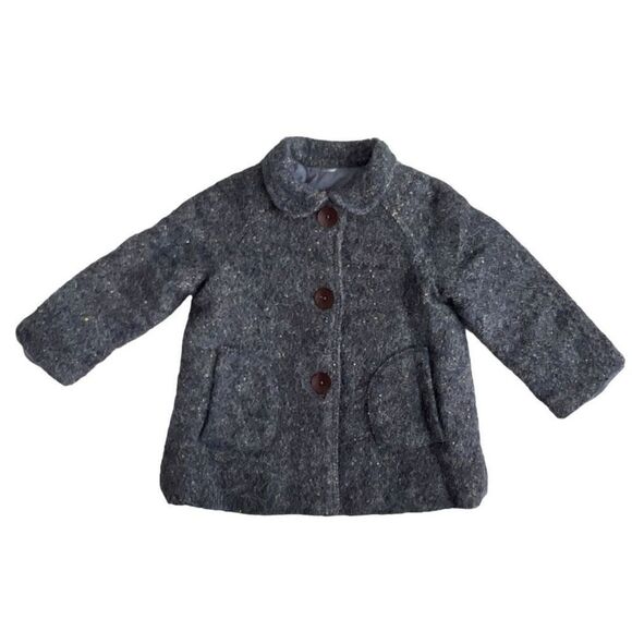 Zara Baby Girl Wool Blend Textured Weave Peter Pan Coat Size 12-18 Months Blue - Picture 1 of 9